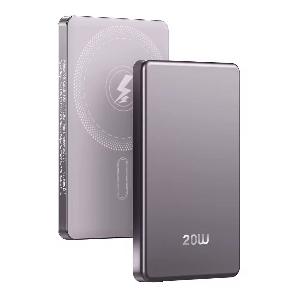 ميني ماج سليم - باور بانك لاسلكي 5000 مللي أمبير/ساعة بشاحن سريع PD20W ومنفذ USB-C - أنيق وسريع