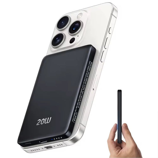 ميني ماج سليم - باور بانك لاسلكي 5000 مللي أمبير/ساعة بشاحن سريع PD20W ومنفذ USB-C - أنيق وسريع